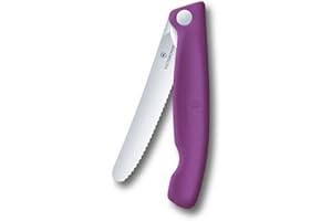 Victorinox Swiss Classic Foldable Picnic Knife for Hiking, Fruit, Vegetables, Bread Rolls, Sausage, Serrated Edge, Extra Sharp, Violet