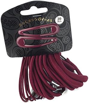 Girls 18 Hair Elastics and 2 Clips Burgundy
