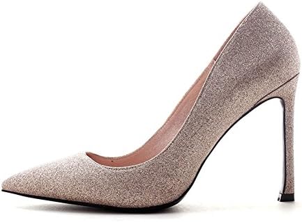 YIXINYI Court Shoe DA105 Single Shoes Woman Sequin Cloth + PU Thin Heel Pointed Shallow Mouth Wedding 10CM High Heels Champagne Color ( Size : EU36/UK4/CN36 )