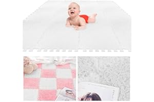 TSLBW 12Pcs Foam Play Mat 30x30x1cm Puzzle Play Mats Floor for Kids Soft Plush Interlocking Foam Mat Set with Edges for Floor Protection Yoga Fitness Workout Mats kids Play Mats (white-a)