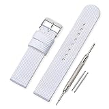 VINBAND Unisex Militär Nylon Uhrenarmband mit Edelstahl Silberne Schnalle 22mm Weiß
