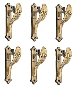 Ferio Zinc Antique Brass Finish Heavy Curtain Supports for Door and Window Curtain Brackets/Holder Set for 1 Inch Rod (Pack of 6 Pcs)