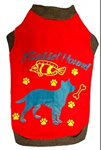 MUNCHOS Soft and Comfortable Cotton Summer T-Shirt for Dogs (Basset Hound Printed) (No.12 Weight - 43gm, Red)