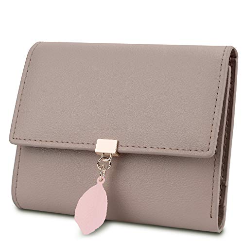 YALUXE Portefeuille Femme Cuir de Vachette Blocage RFID Porte-Monnaie Feuille Exquis Pendentif Bien Organisation Abricot