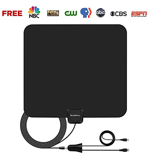 Globmall Antena de TV 80KM Amplía la Antena HDTV TDT de Interior con Amplificador de Señal Desmontable y un Alto Rendimiento Cable Coaxial de 4m Compatible con 1080P