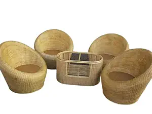 CFW Bamboo Lightweight and Ecofriendly Set of 4 Cane Apple Chair with Cushion and Table for Kids and Adults