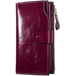 PARVENZA Femme Portefeuille RFID Blocage Bourse Cuir Véritable de Cire Porte-Monnaie Grande Capacité Purse Wallet Violet PVZ0702V