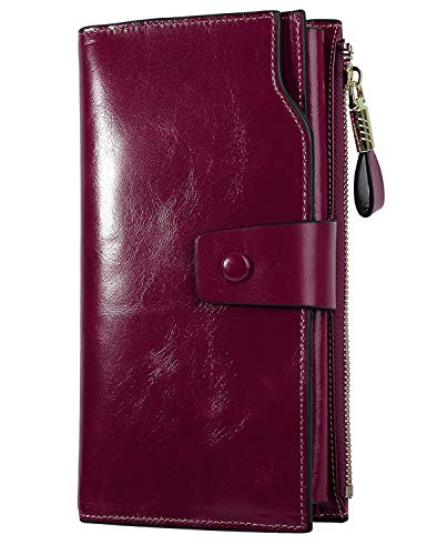 PARVENZA Femme Portefeuille RFID Blocage Bourse Cuir Véritable de Cire Porte-Monnaie Grande Capacité Purse Wallet Violet PVZ0702V