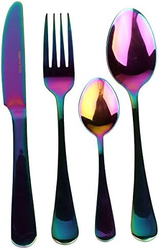 Rainbow dinner romantic tableware set - 8th team 4pcs/16pcs/24pcs Steel Dinner Knife Fork Scoops Silverware Set (4set16pcs)