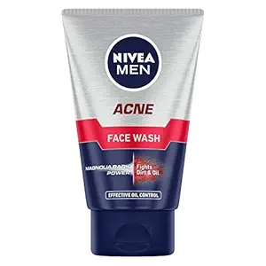 NIVEA Men Acne Face Wash for Oily & Acne Prone Skin, Fights Oil & Dirt with Magnolia Bark Power, 100 g