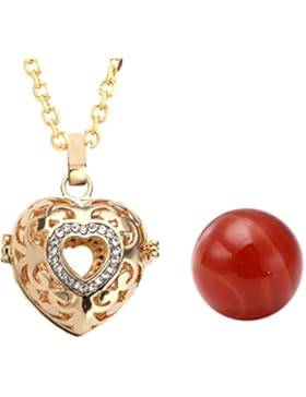 JOVIVI Engelrufer Anhänger,Golden Strass Herz Käfig Locket Anhänger Halskette Ø16mm Steinkugeln mit 71cm Kette