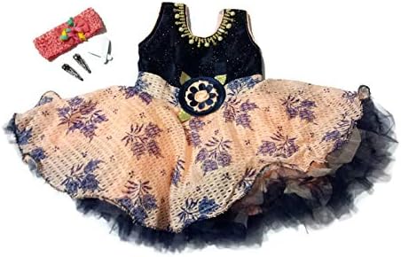 Manasvini Multi Color Party wear Baby Frock with Free Hair Accessories for Size 6-9 Months (Combo Set 1 Partywear Baby Frock + 5 Hair Accessories)