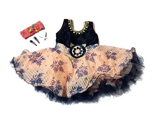 Manasvini Multi Color Party wear Baby Frock with Free Hair Accessories for Size 6-9 Months (Combo Set 1 Partywear Baby Frock + 5 Hair Accessories)