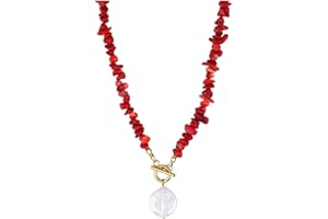 CLSSLVVBN Vintage Style Necklace For Women Versatile Natural Irregular Rubble Beautiful Gifts Stone Irregular Rubble Red Necklace, coral red