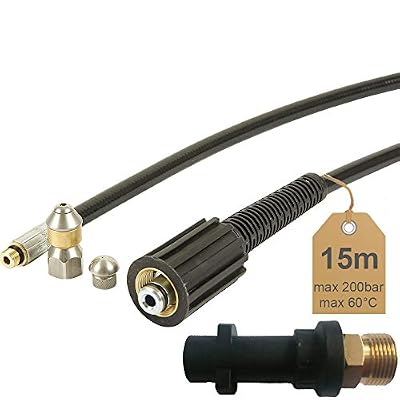 McFilter Tuyau | 15 m, de nettoyage de canalisation, 60 °C – avec buse fixé + buse rotative | avec adaptateur | Idéal pour nettoyeur haute pression Kärcher,... | de Mcfilter