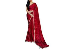 Accessorize Kingdom Women's Dailywear Georgette Stone Work Saree with Border & All-Over Stone Embellishments – Wedding Saree with Blouse Piece