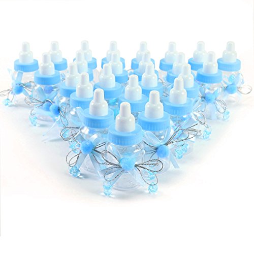24er Blau Pompom Pompon Kugel Schnuller Milchflasche Babyflasche Baby Taufe Geburt Babyshower Party Tischdeko Gastgeschenke