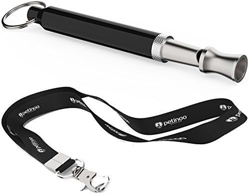 petinoo® dog whistle + lanyard with adjustable frequency, in black/silver