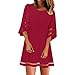 Produktbild Sommerkleid feiXIANG Festlich Damen Kleid A Linie O Neck Bluse Mesh Top Lose Rundhals Elegant Midi Shirt Kleider (A/Rot,S)