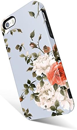 iPhone 5 / 5s /SE case floral, Akna Charming Series High Impact Flexible Silicon Cover for iPhone5/5s/SE [Cashmere Blue Floral](770-U.K)