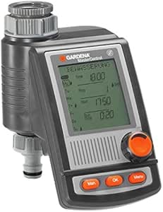 Gardena Bewässerungscomputer MasterControl: Bewässerungssteuerung, bis zu 6 Bewässerungen pro Tag, bis zu 10 h Dauerbewässerung, LC-Display, Drehknopf, Batteriebetrieb (1864-20)