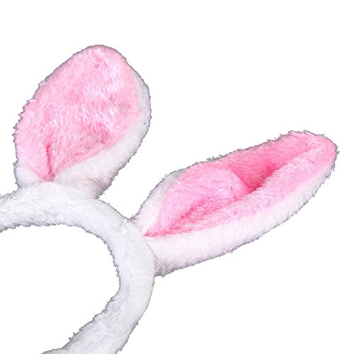 Kostuem Kleidung Dekor – SODIAL (R) Halloween Pluesch Fluffy Kaninchen Ohren Haar Baender Fliege Schwanz Tier Haeschen Kostuem Party Zubehoer Set Weiss Rosa - 2