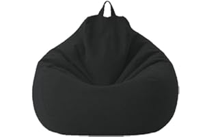 XIXIMAON Funda de Puff SIN Relleno Bolsa de Frijoles Bean Bag de Color Sólido con Asa Cubierta de Puff Pera Sofá Perezoso para Adultos y Niños Cubierta de Puf Pelota para Salón Dormitorio (Negro, L)