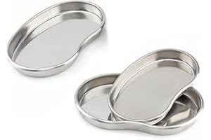 HUAKAILE 3Pcs Stainless Steel Kidney Tray, Graduated Metal Emesis Basin, Reusable Kidney Bean Shaped Bowl Dish, Dental Lab Instrument Surgical Tray for Medic Waster