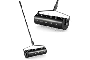 FANTASK Aireador de césped Manual de 53 x 130 cm, Rodillo de césped con Mango y Clavos, rociador de Mano, Rodillo de jardín, Color Negro