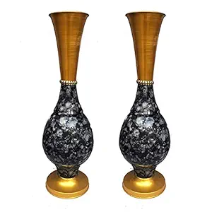 VARDA Zyrah Hand Painted Cast Iron Golden and Black Floor Vase for Home/Office Decoration and Gifting Purposes (Multicolour, 1)