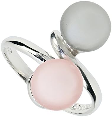 Aleksander Sternen women's ring made of rhodium-plated 925 sterling silver with Murano glass balls in matte pink and grey