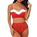 Produktbild Junjie Frauen Größe Größe Weihnachten Ärmellos Plüsch-Stickerei Briefs Spitze Bowknot Riemchen Overall Jumpsuit Pajamas Tops Babydoll Nachtwäsche Unterwäsche Nightwear Kleid Rot Sexy