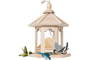Wooden Bird Feeder Hanging for Garden Yard Decoration Hexagon Shaped With Roof