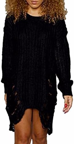 LooBoo Women’s Oversized Knitted Jumper Destroy Keyhole Mini Ripped Dress Baggy Chunky Long Sleeve Distressed Sweater Winter Dress
