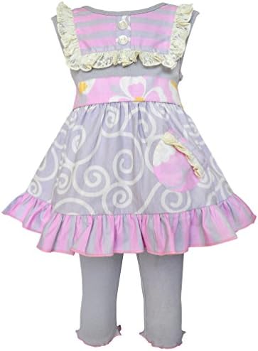 AnnLoren Little Girls 2/3T Gray Swirl & Pink Stripes Dress Capri Clothing Set