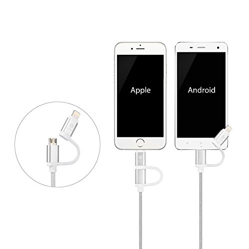 HUNDA 2 in 1 Ladekabel , 1M USB Lightning Ladekabel mit Nylon umflochtenes [Apple MFi zertifiziert] für iPhone 7/7 Plus,6S/6S Plus 6/6 Plus, 5/5 S , iPad Air 2, iPad Mini 3 und Android-Handys (Silber) - 5