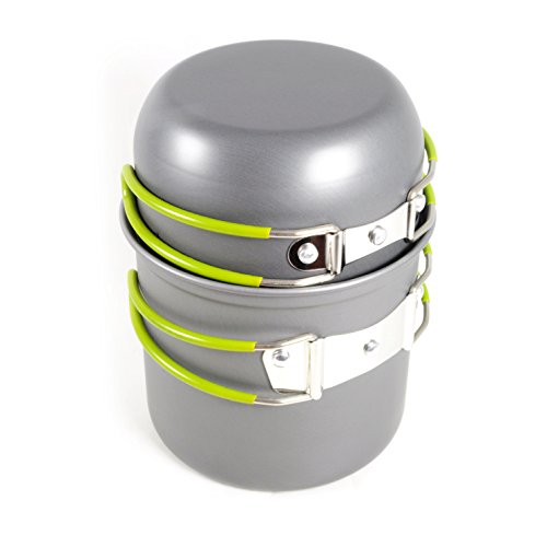 Campinggeschirr-Set 2-teilig (235 Gramm) aus leichtem, eloxiertem Aluminium in mattem Anthrazit / kompaktes Kochgeschirr für Outdoor / Survival inkl. Transportnetz – Marke Ganzoo - 2