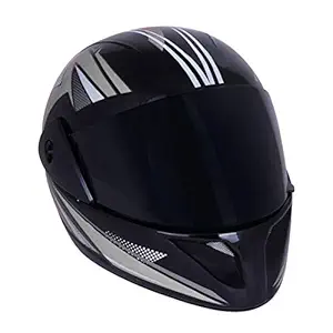 Sage Square Plus Full Face Graphic Helmet, ISI Certified, Tinted Visor, High Standard Safety, Enhanced Design, Extra Comfort (Black Glossy-Silver, Size: Extra Large)