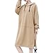 Produktbild LOLIANNI Damen Kapuzenpullover beiläufige Lange Hülsen lose Feste Pullover mit Kapuze Taschen Knie Länge Kleider Strickkleider Langarm Mode Stricksweat Strickpullover Lose Sweatkleid