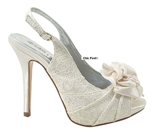 Chic Feet Womens Ladies Ivory Lace Evening Wedding Prom High Heel Sandals Shoes UK Size 5