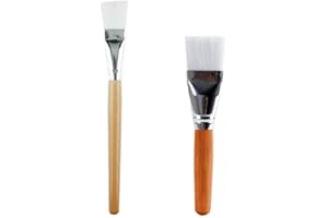 SIOPPKIK 2 Pièces Pinceaux Masque Visage, Brosse Cosmétique de Masque en Bois Naturel, Pinceau de Maquillage Doux pour Applicateur Brosse Masque Sérum Lotion du maquillage