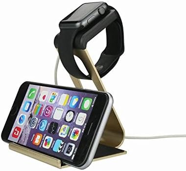 2 in 1 Aluminum Alloy Charging Dock Multi-Device Desk Organizer Charging Station Stand Holder Cradle for Apple Watch, iPhone 6S, 5S,iPad Smartphone (Gold)