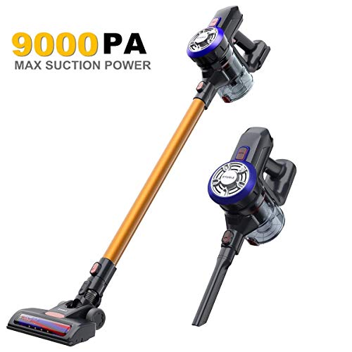 EYUGLE Aspiradora de mano inalámbrica con batería de 9000 Pa, aspirador con batería extraíble, aspirador con 2 cepillos y boquillas para migas, pelo de animales, sofá, alfombras y suelos