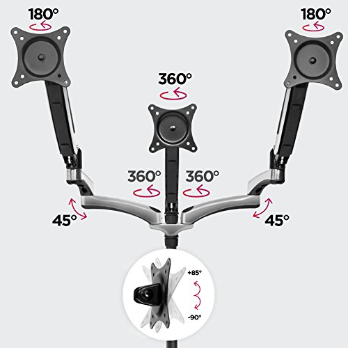 Duronic DM653 Monitor-Tischhalterung für drei LCD/LED Computer Bildschirme / Fernsehgeräte, mit Höhenverstellung durch Gasspannungsregelung / Neig, Schwenk und Rotierfunktion - 7