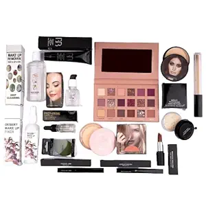 AP Home Decor Nude Edition Eyeshadow, Essential Oil, Primer, Foundation, Compact Powder, Loose Powder, Concealer, Eyeliner, Mascara, Lipstick, Makeup Fixer, Makeup Remover, Beauty Blender (Set of 14)