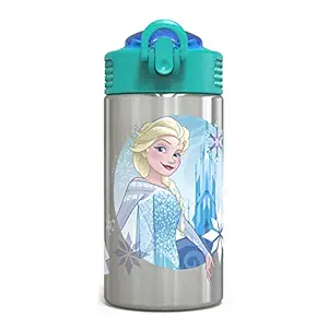 Zak Designs FZNR-S730 Disney Stainless Steel Reuseable Water Bottle, 15.5oz, Frozen