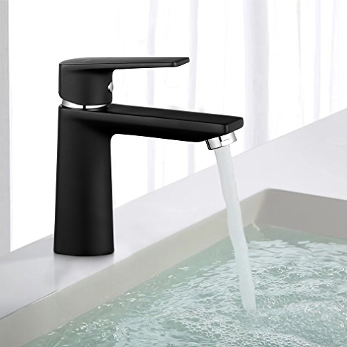 ubeegol Schwarz Waschtischarmatur Waschbecken Wasserhahn Badezimmer Badarmatur Mischbatterie Bad Einhebelmischer Waschtischbatterie Waschbeckenarmatur Einhandarmatur Einhebelarmatur Badarmaturen
