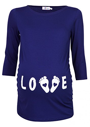 Happy Mama. Women's Maternity Love and Little Feet Funny Print T-shirt Top. 548p (Navy, UK 18/20)