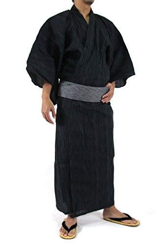 Edoten Men's Kimono Japan Shijira Weaving Yukata 703 Black L - 5