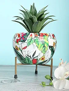 Homspurts Designer Metal Pot with Stand (6 inches). Decorative Pots for Indoor Plants/Metal Plant Pots for Living Room, Balcony and Garden/Home d